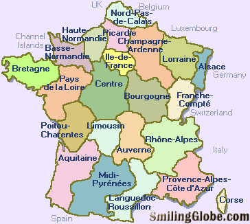 Regions and province of France Map